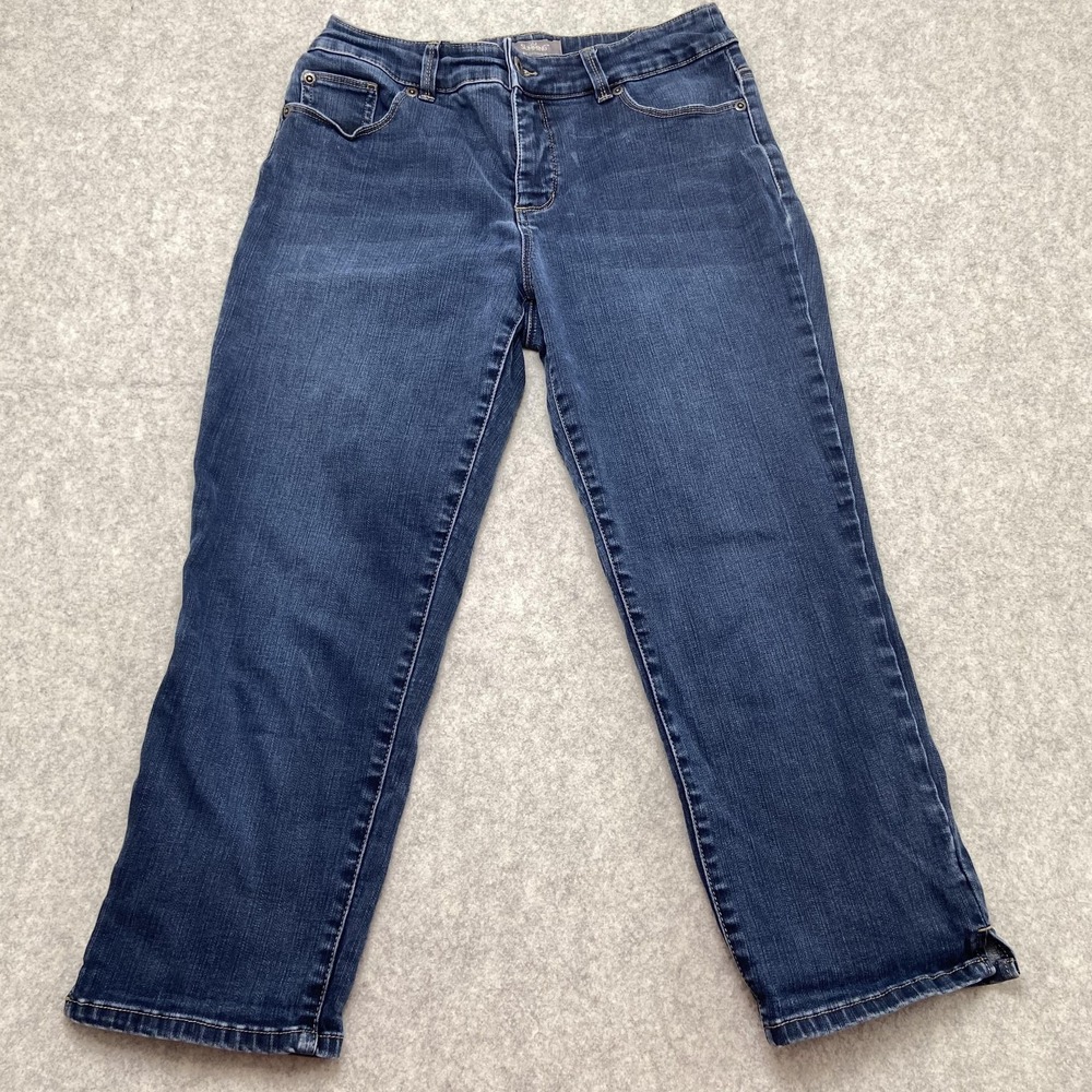 Chico's So Slimming Straight Jeans Womens 16 (29x22) Blue Crop Stretch Denim